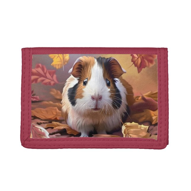 Guinea Pig & Falling Autumn Leaves  Trifold Wallet (Front)