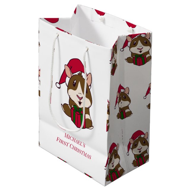 Guinea Pig First Christmas Cute Pet Personalized Medium Gift Bag (Front Angled)