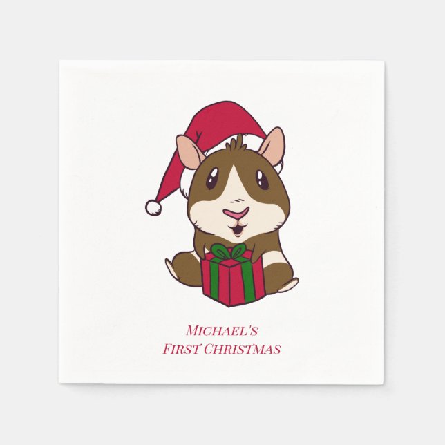 Guinea Pig First Christmas Holiday Personalized Napkins (Front)