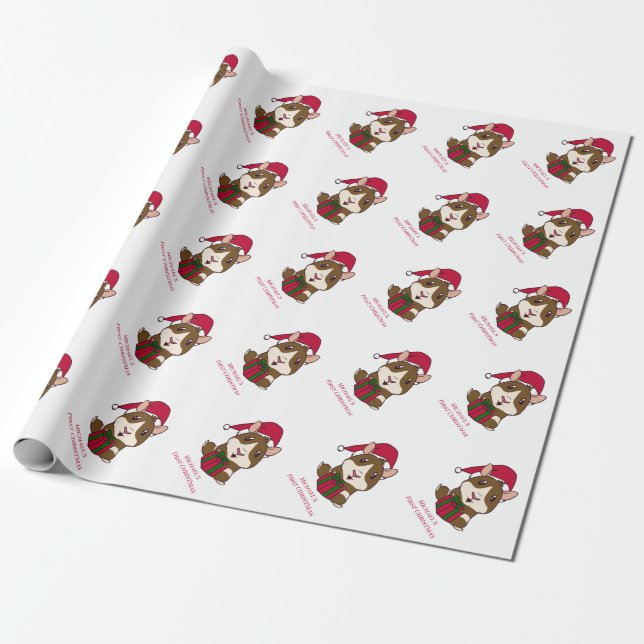 Guinea Pig First Christmas Holiday Personalized Wrapping Paper (Unrolled)