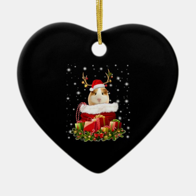 Guinea Pig Gift | Merry Christmas Guinea Pig Ceramic Ornament (Front)