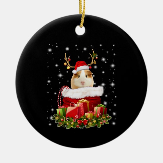 Guinea Pig Gift | Merry Christmas Guinea Pig Ceramic Ornament (Front)