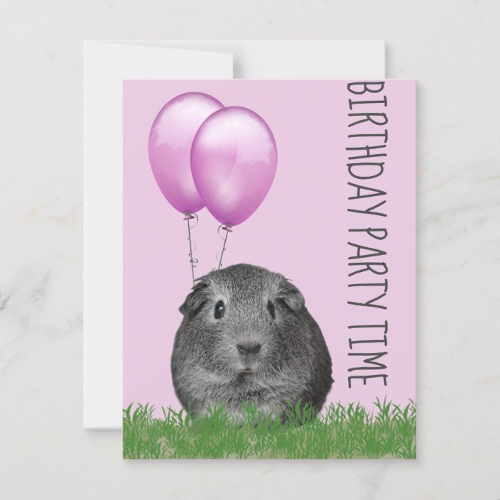 Guinea Pig Girly Purple Balloon Custom Birthday Invitation | Zazzle.com