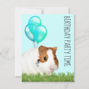 Guinea Pig Green Blue Balloons Custom Birthday Invitation