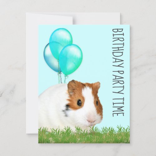 Guinea Pig Green Blue Balloons Custom Birthday  Invitation