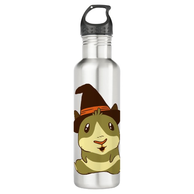 Guinea Pig Halloween Witch Stainless Steel Water Bottle (Front)