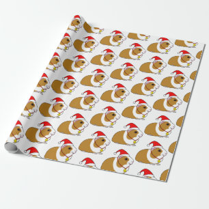 Guinea Pig in a Santa Hat at Christmas Wrapping Paper