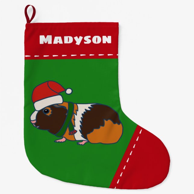 Guinea Pig in Santa Hat Personalized Large Christmas Stocking (Front)