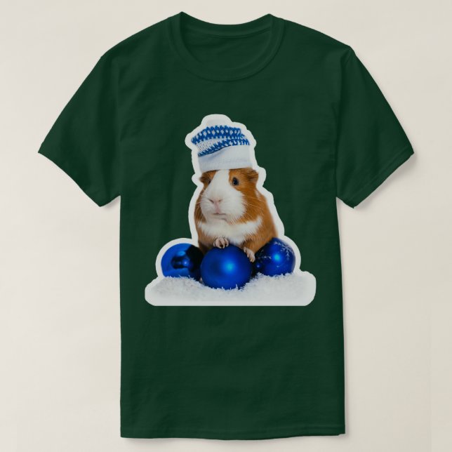 Guinea pig in winter hat over white background  T-Shirt (Design Front)