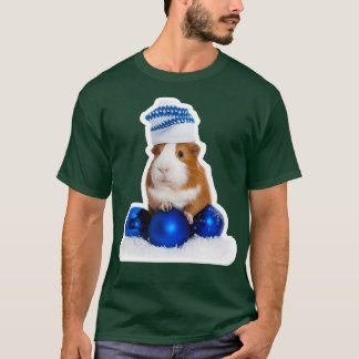 Guinea pig in winter hat over white background  T-Shirt