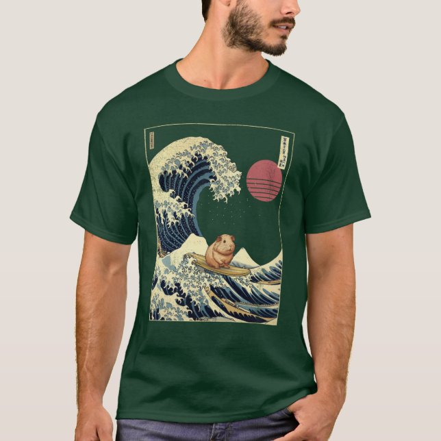Guinea Pig Kanagawa Japanese Surfing Wave retro T-Shirt (Front)