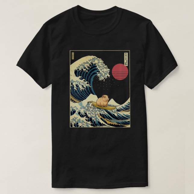 Guinea Pig Kanagawa Wave Funny Surf Animal  T-Shirt (Design Front)