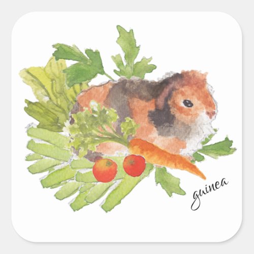 Guinea Pig Leek Carrot Salad Watercolor Sticker