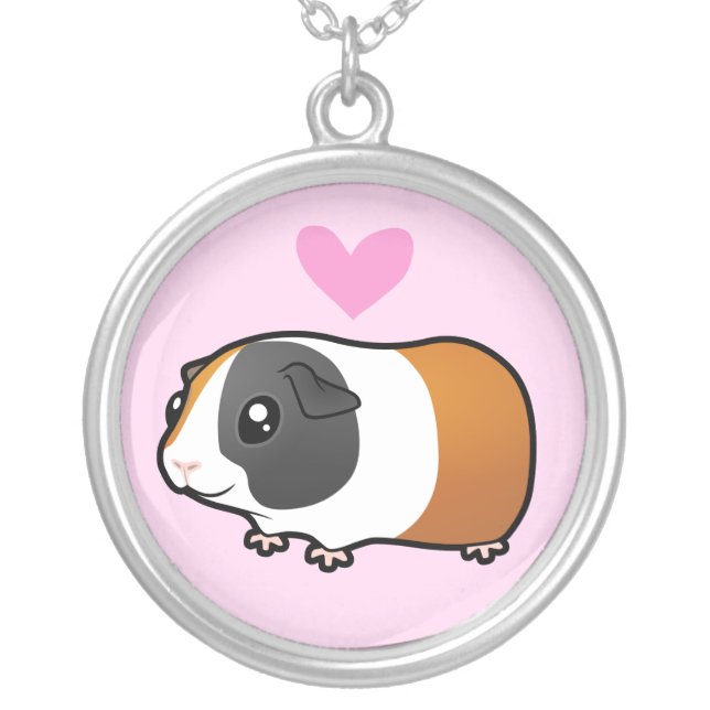 Guinea Pig Love (smooth hair) Silver Plated Necklace (Front)