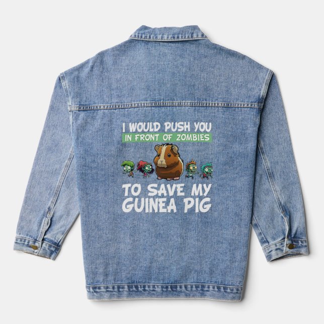 Guinea Pig Mom Dad Funny Piggy Lover Chew Cage 10  Denim Jacket (Back)
