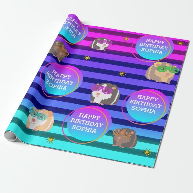 Guinea Pig, Neon 80s Wrapping Paper (Unrolled)