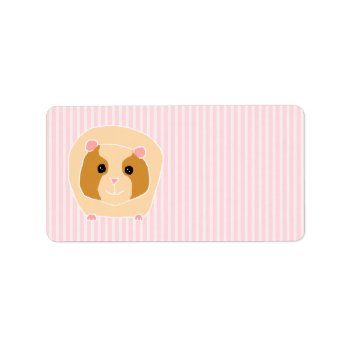 Guinea Pig  On Light Pink Stripes. Label by Animal_Art_By_Ali at Zazzle