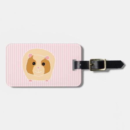 Guinea Pig, On Light Pink Stripes. Luggage Tag