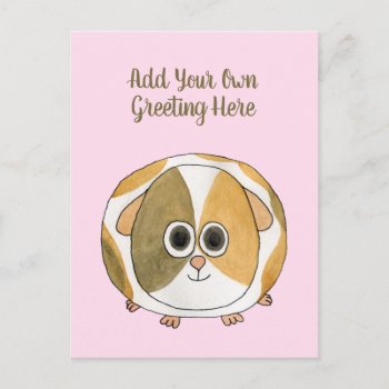 Guinea Pig On Pastel Pink. Custom Message. Cute Postcard by Animal_Art_By_Ali at Zazzle