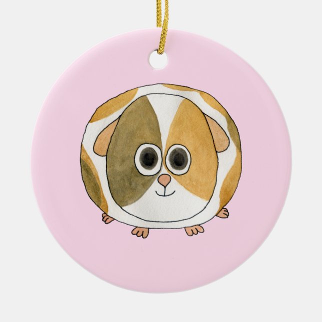 Guinea Pig on Pink. Ceramic Ornament (Front)