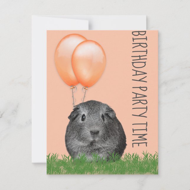 Guinea Pig Orange Balloons Custom Birthday Invitation (Front)