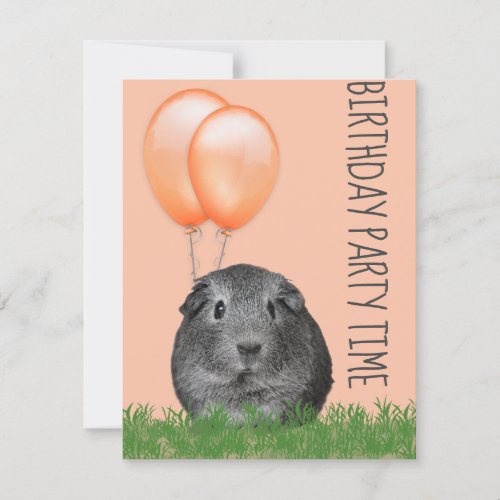 Guinea Pig Orange Balloons Custom Birthday Invitation