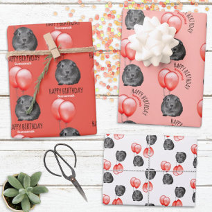 Guinea Pig Orange Balloons Custom Name Birthday Wrapping Paper Sheets