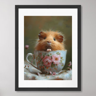 Guinea Pig Painting in a Floral Teacup Framed Art