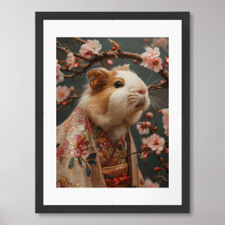 Guinea Pig Painting in Floral Kimono with Cherry B Framed Art