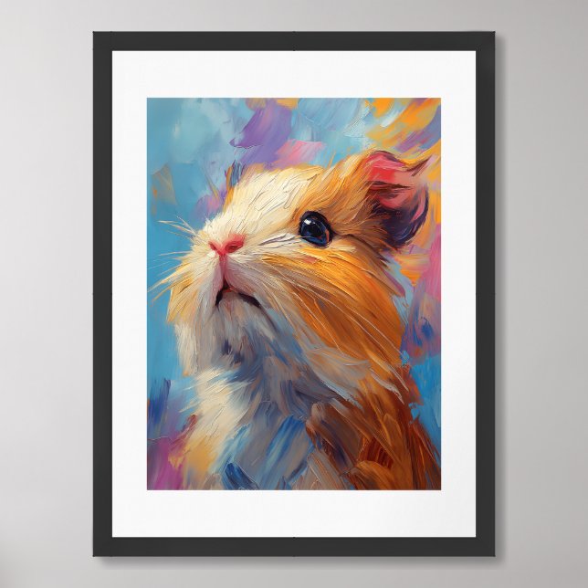 Guinea Pig Painting with Abstract Swirl Background Framed Art (Framed Front)