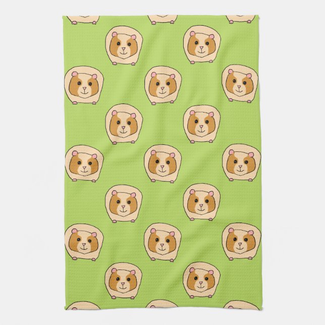 Guinea Pig Pattern, on Green. Towel (Vertical)