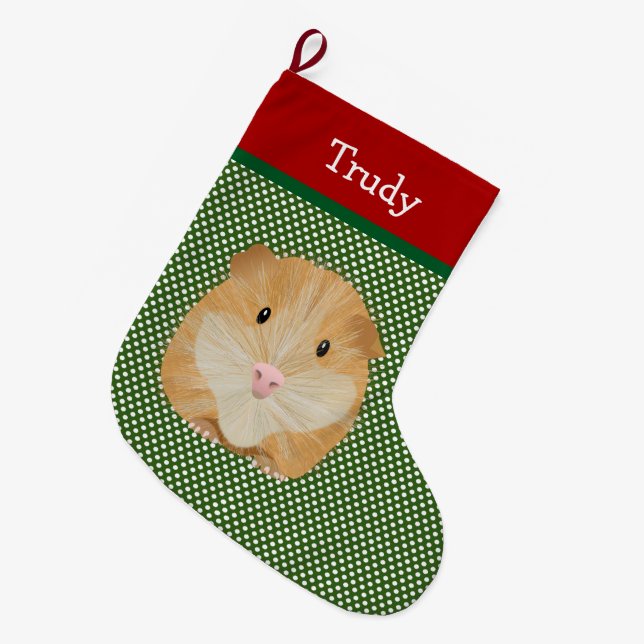 Guinea Pig Pet Personalized Large Christmas Stocking (Front (Hanging))