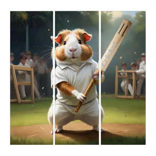 Guinea Pig Playing Cricket, Triptych