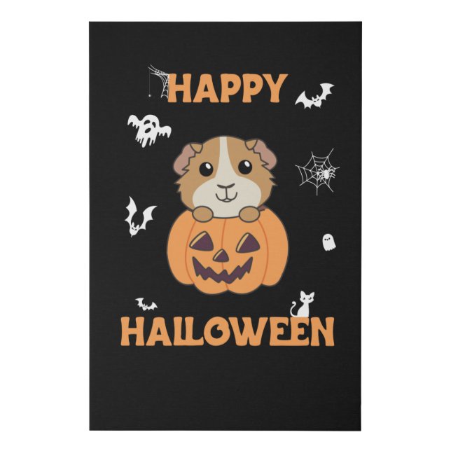 Guinea Pig Pumpkin Sweet Animals Happy Halloween Faux Canvas Print (Front)