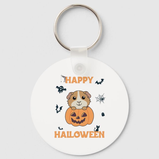 Guinea Pig Pumpkin Sweet Animals Happy Halloween Keychain (Front)