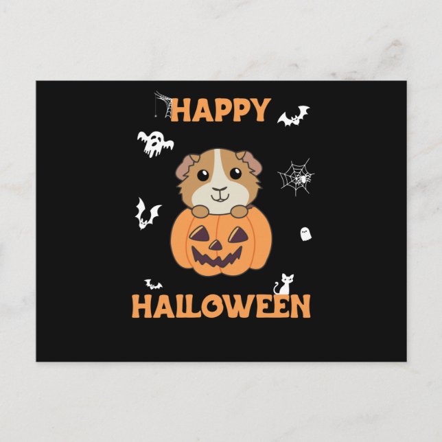 Guinea Pig Pumpkin Sweet Animals Happy Halloween Postcard (Front)