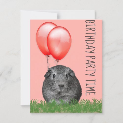 Guinea Pig Red Balloons Custom Birthday Invitation