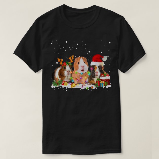 Guinea Pig Reindeer Christmas Lights Tree Xmas Sno T-Shirt (Design Front)