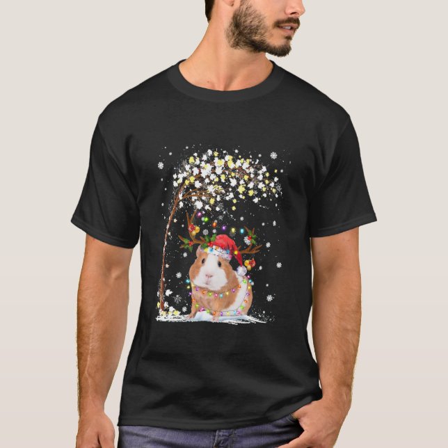 Guinea Pig Reindeer Hat Santa Christmas Tree Funny T-Shirt (Front)