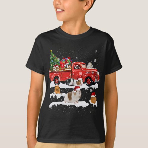 Guinea Pig Riding Red Truck Merry Christmas X_mas  T_Shirt