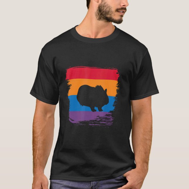Guinea Pig Shadow Silhouette With Colorful Flag T-Shirt (Front)