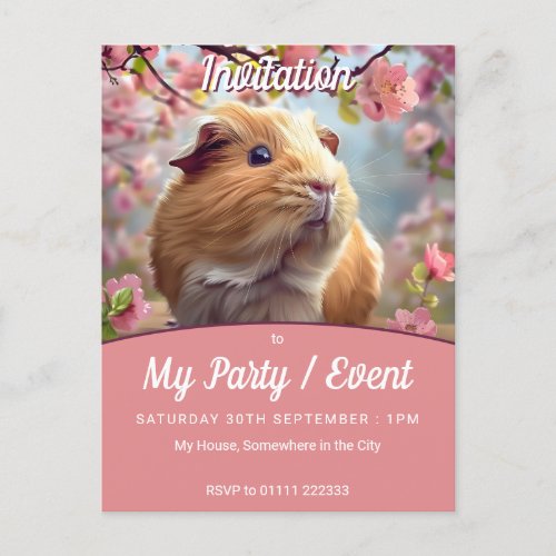 Guinea Pig  Spring Blossom Party  Event Invitation Postcard