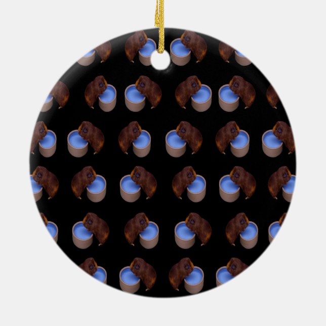 Guinea Pig Standing Drinking Pattern, Ceramic Ornament (Back)