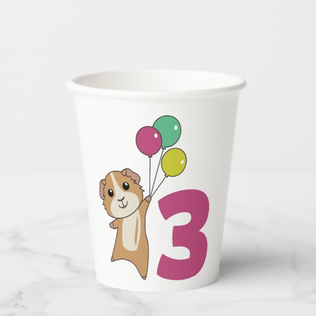 Guinea Pig Third Birthday Balloons Paper Cups (Front)
