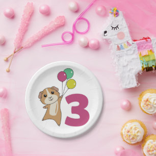Guinea Pig Third Birthday Balloons Paper Plates