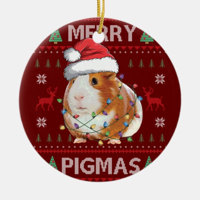 Guinea Pig Ugly Christmas Sweater Merry Pigmas Ceramic Ornament (Front)