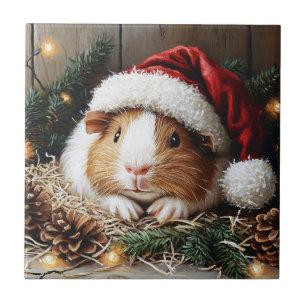Guinea Pig Wearing a Santa Hat Ceramic Tile