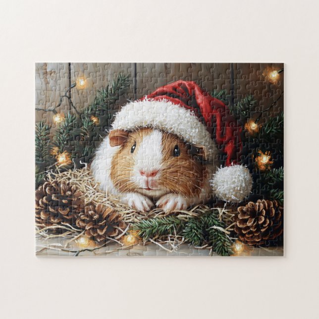 Guinea Pig Wearing a Santa Hat Jigsaw Puzzle (Horizontal)