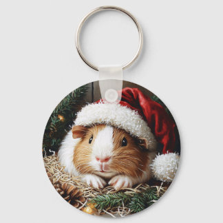 Guinea Pig Wearing a Santa Hat Keychain