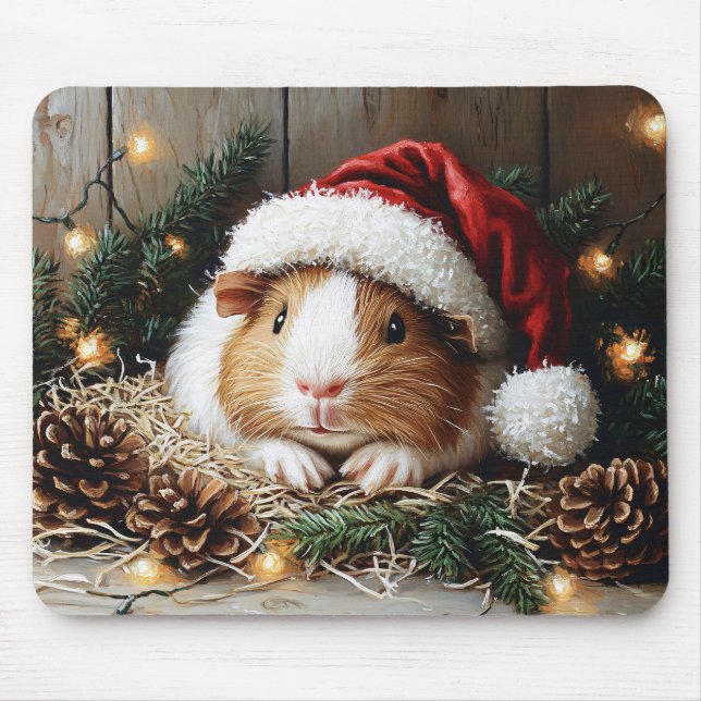 Guinea Pig Wearing a Santa Hat Mouse Pad (Front)